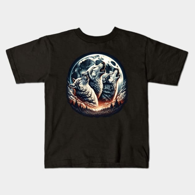 Wolves howling at the moon - Moonlight Kids T-Shirt by SergioCoelho_Arts